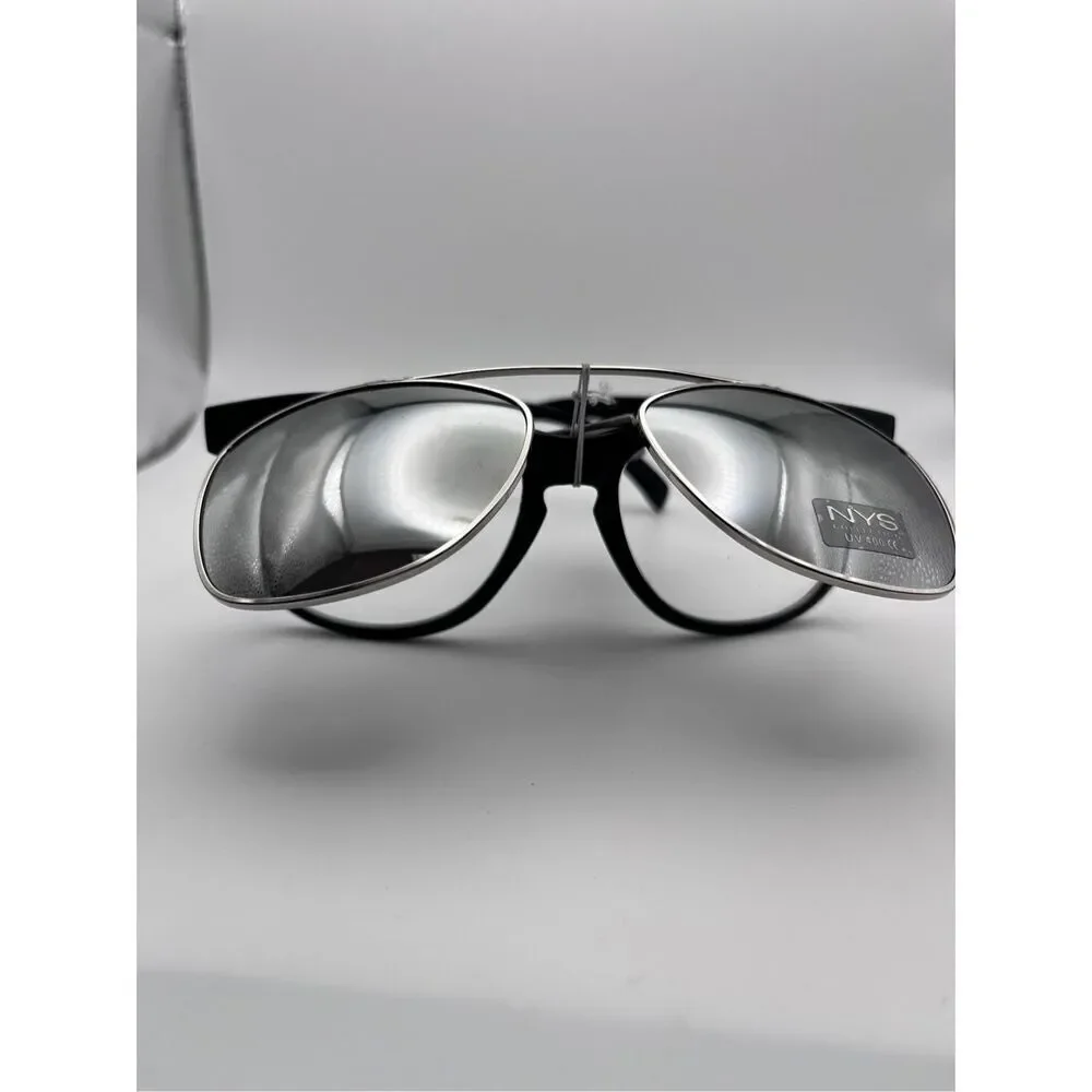 NYS Collection Womens Black Polarized Clip-on Sunglasses One Size NWT